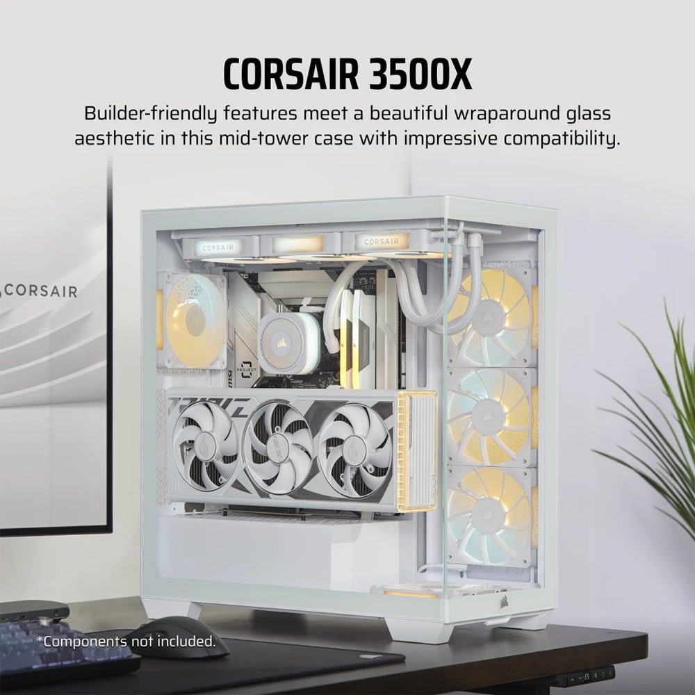 Vỏ máy tính Corsair 3500X Tempered Glass (Mid-Tower, White) CC-9011277-WW - Ảnh 2